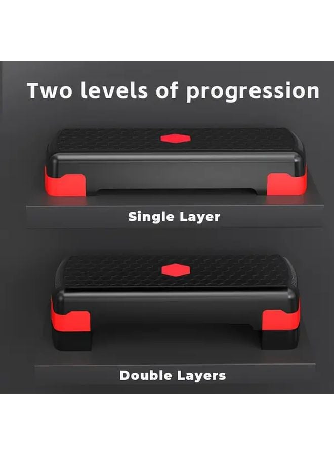Double Layer Adjustable Height Fitness Step Platform With Risers Gray - Image 3